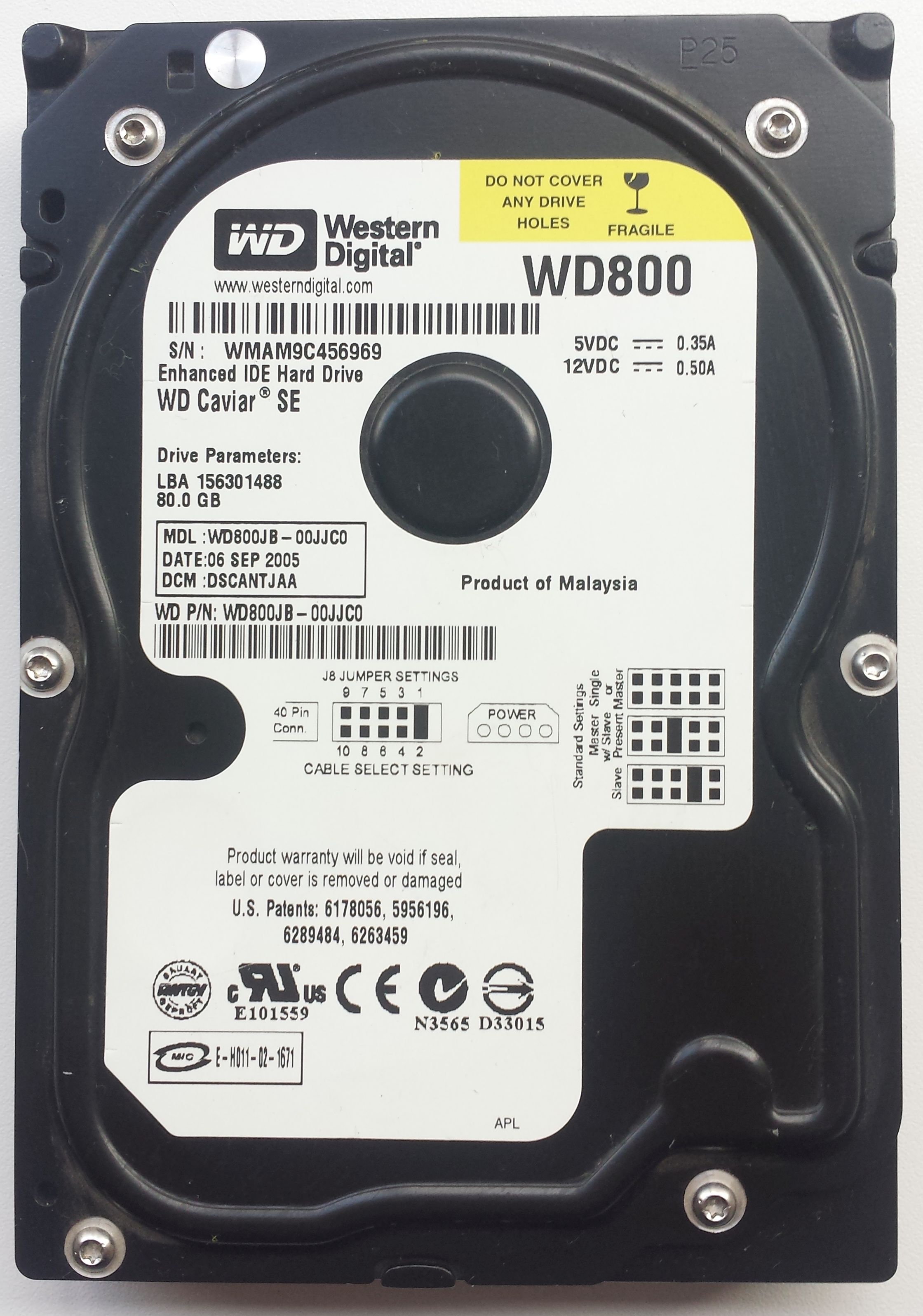 HDD PATA/100 3.5" 80GB / Western Digital Caviar SE (WD800JB)